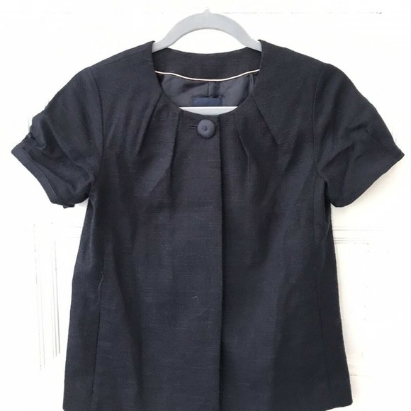 J Crew Navy Blue Pleated Cotton Blazer Jacket Short Sleeves - Picture 4 of 5